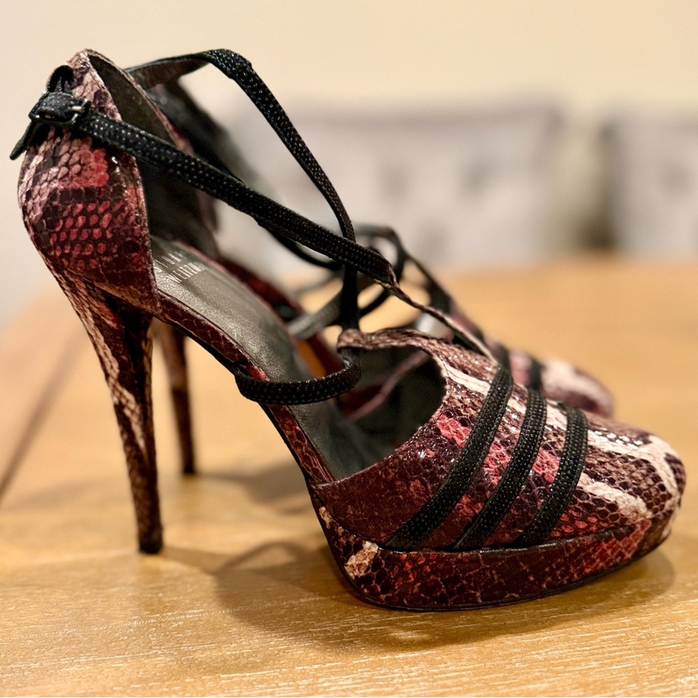 Stuart Weitzman Heritage Vino Serpentex Platform Snakeskin Print Heel Sz‎ 7.5